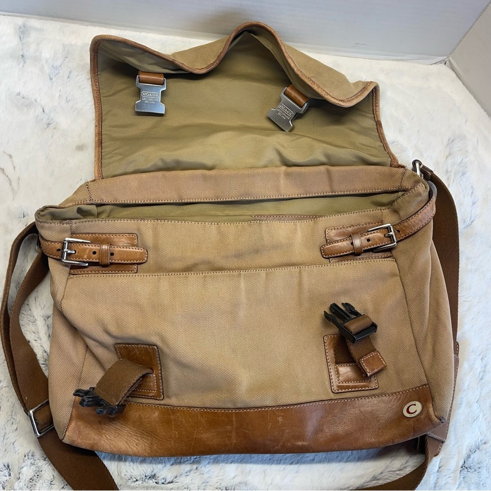 COACH Canvas Messenger Bag with Leather Trim - Picture 7 of 16